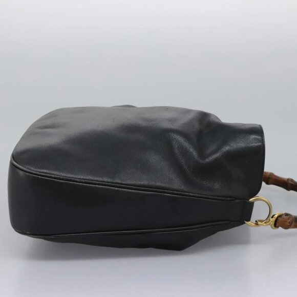 GUCCI Bamboo Shoulder Bag Leather 2way Black Gold - Picture 4 of 16